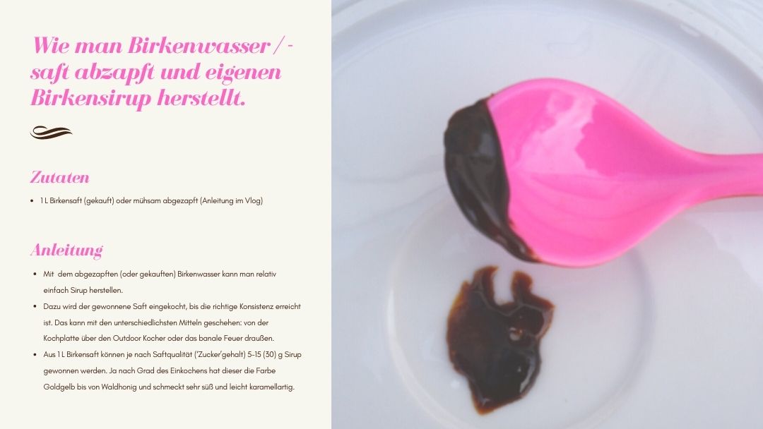 Wie man Birkenwasser / -saft abzapft und eigenen Birkensirup herstellt.